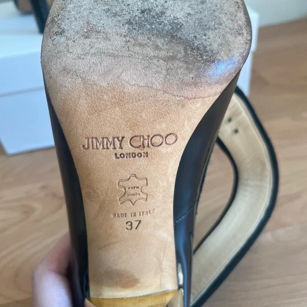 Jimmy Choo black and gold high heels with ankle strap - Picture 5 of 10